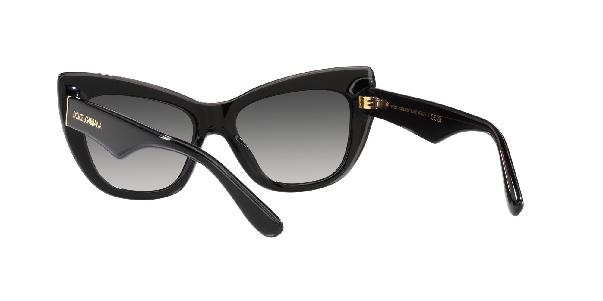 Sunglasses Dolce & Gabbana DG 4417 (32468G) color nero/grigio trasparente shape cat eye lenses sfumato grigio