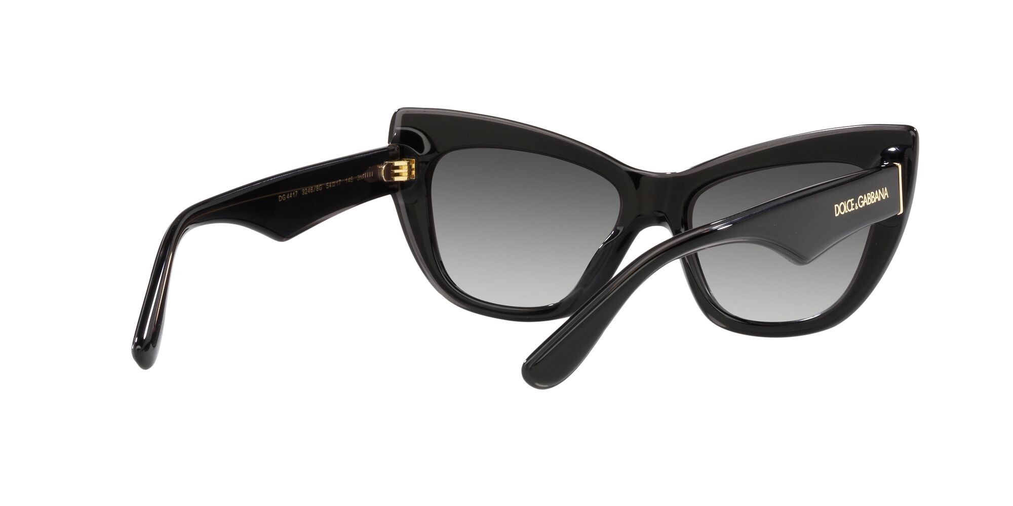 Sunglasses Dolce & Gabbana DG 4417 (32468G) color nero/grigio trasparente shape cat eye lenses sfumato grigio