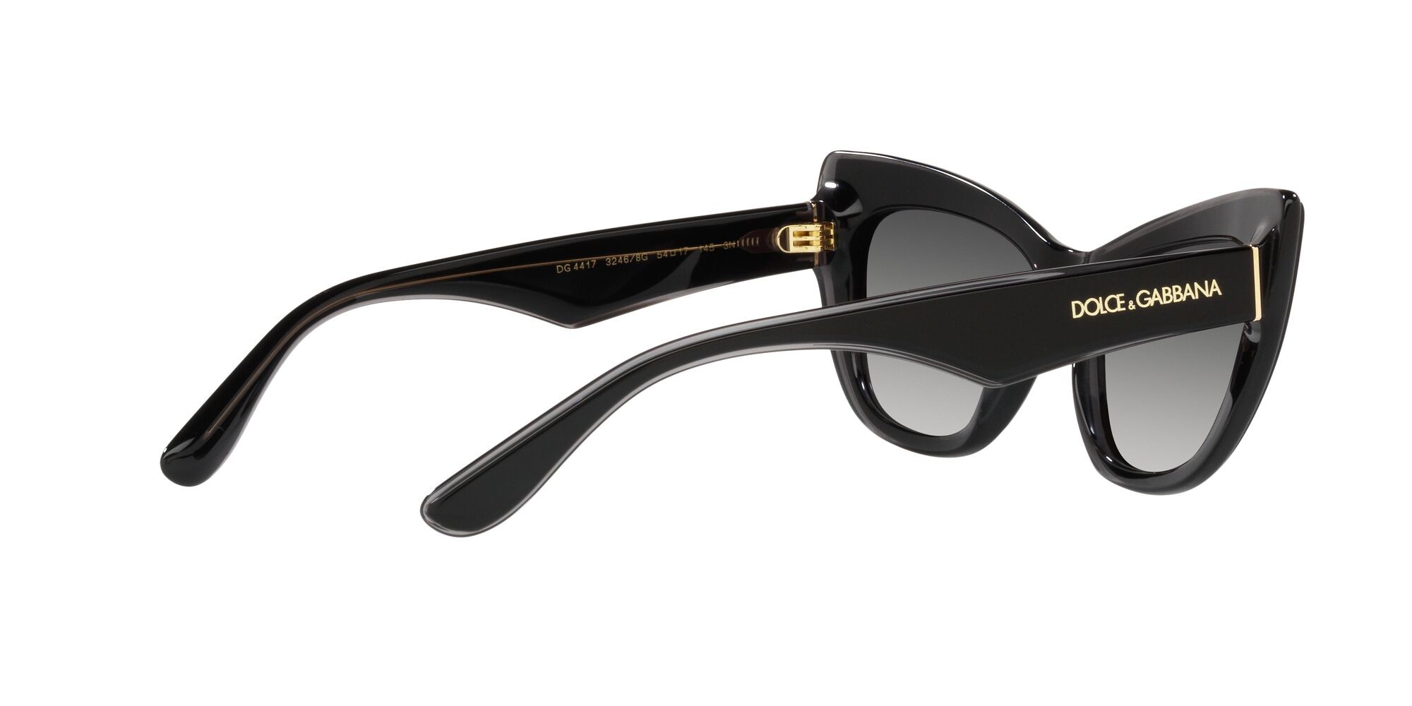 Sunglasses Dolce & Gabbana DG 4417 (32468G) color nero/grigio trasparente shape cat eye lenses sfumato grigio