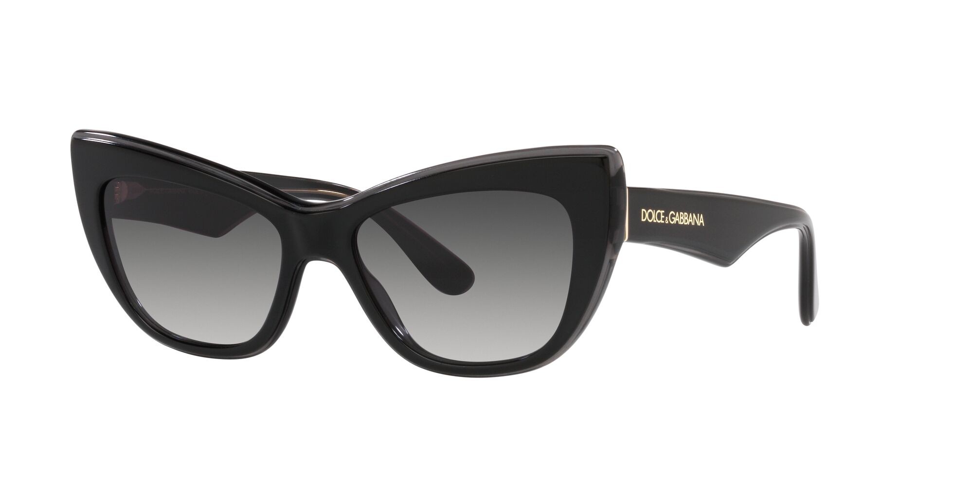 Sunglasses Dolce & Gabbana DG 4417 (32468G) color nero/grigio trasparente shape cat eye lenses sfumato grigio