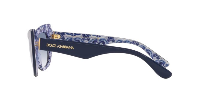 Sunglasses Dolce & Gabbana DG 4417 (341419) color blue on blue maiolica shape cat eye lenses trasparente sfumato azzurro
