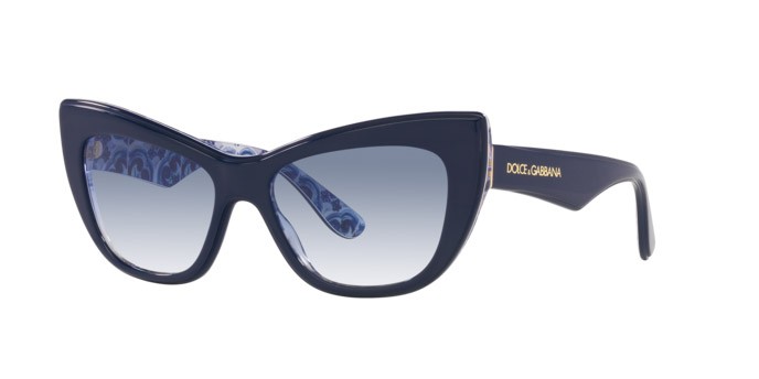 Sunglasses Dolce & Gabbana DG 4417 (341419) color blue on blue maiolica shape cat eye lenses trasparente sfumato azzurro