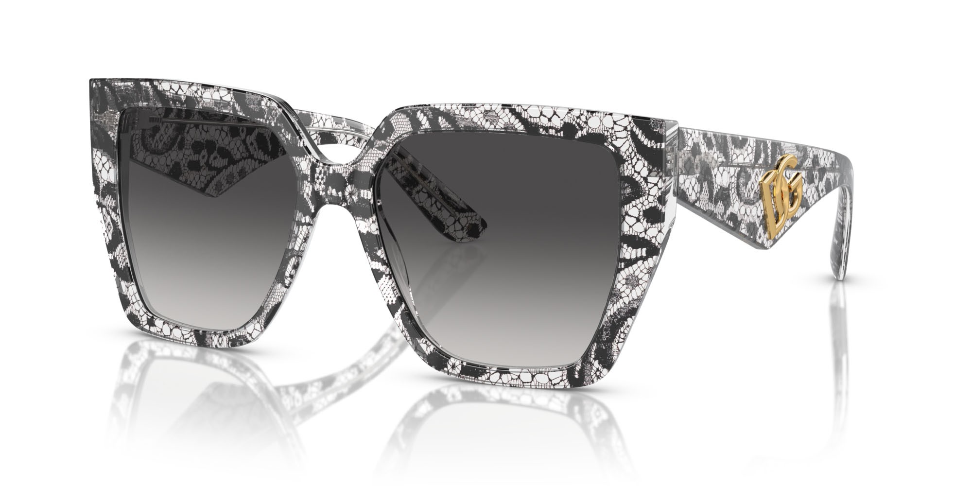 Occhiali da sole Dolce & Gabbana DG 4438 (32878G) colore pizzo nero forma quadrato lenti sfumato grigio