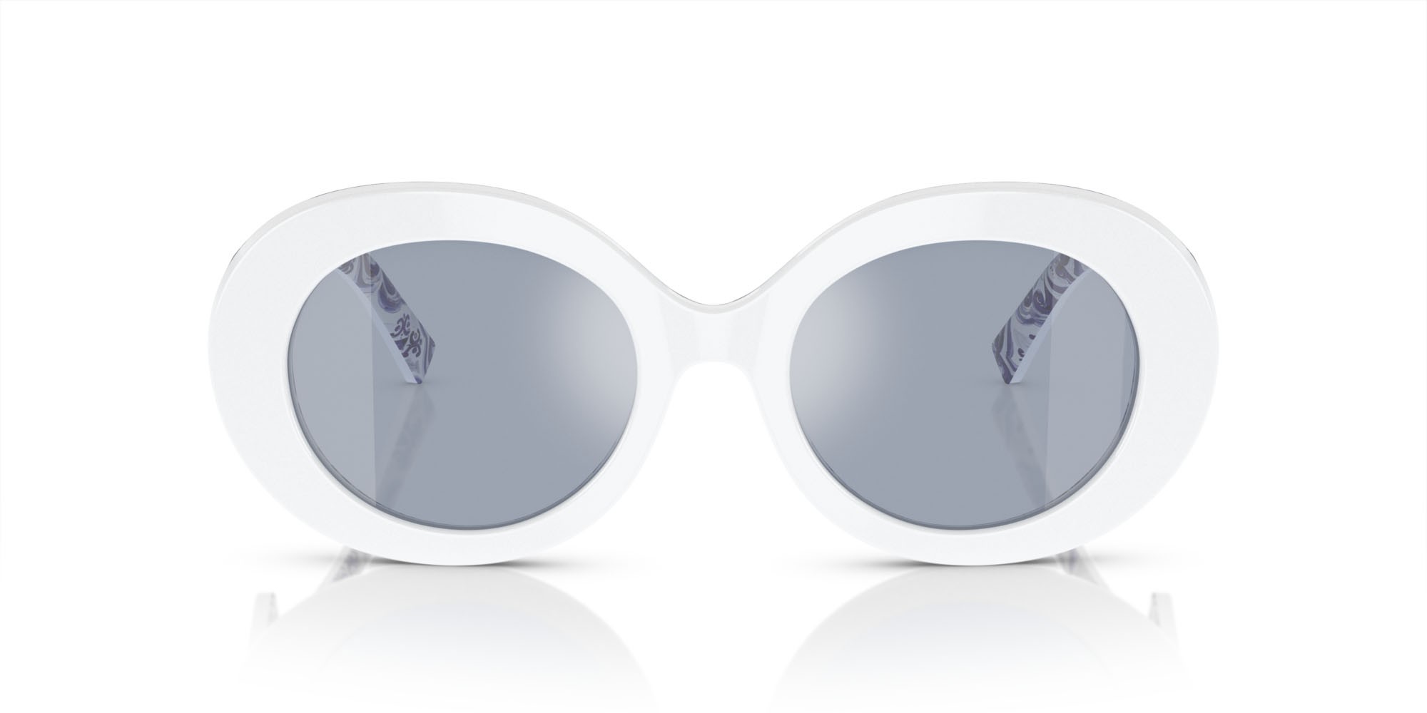 Sonnenbrillen Dolce & Gabbana DG 4448 (337155) farbe bianco su maiolica blu form oval gläser azzurro specchiato argento