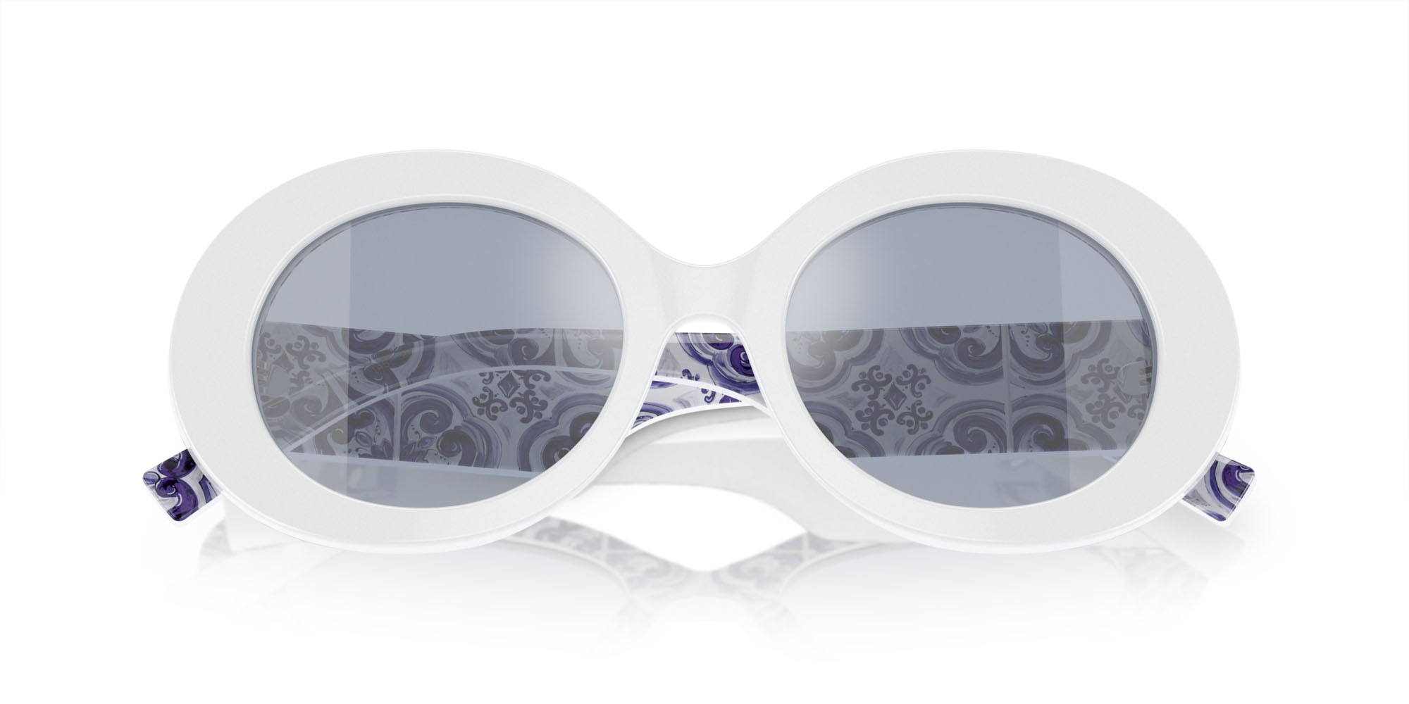 Sonnenbrillen Dolce & Gabbana DG 4448 (337155) farbe bianco su maiolica blu form oval gläser azzurro specchiato argento
