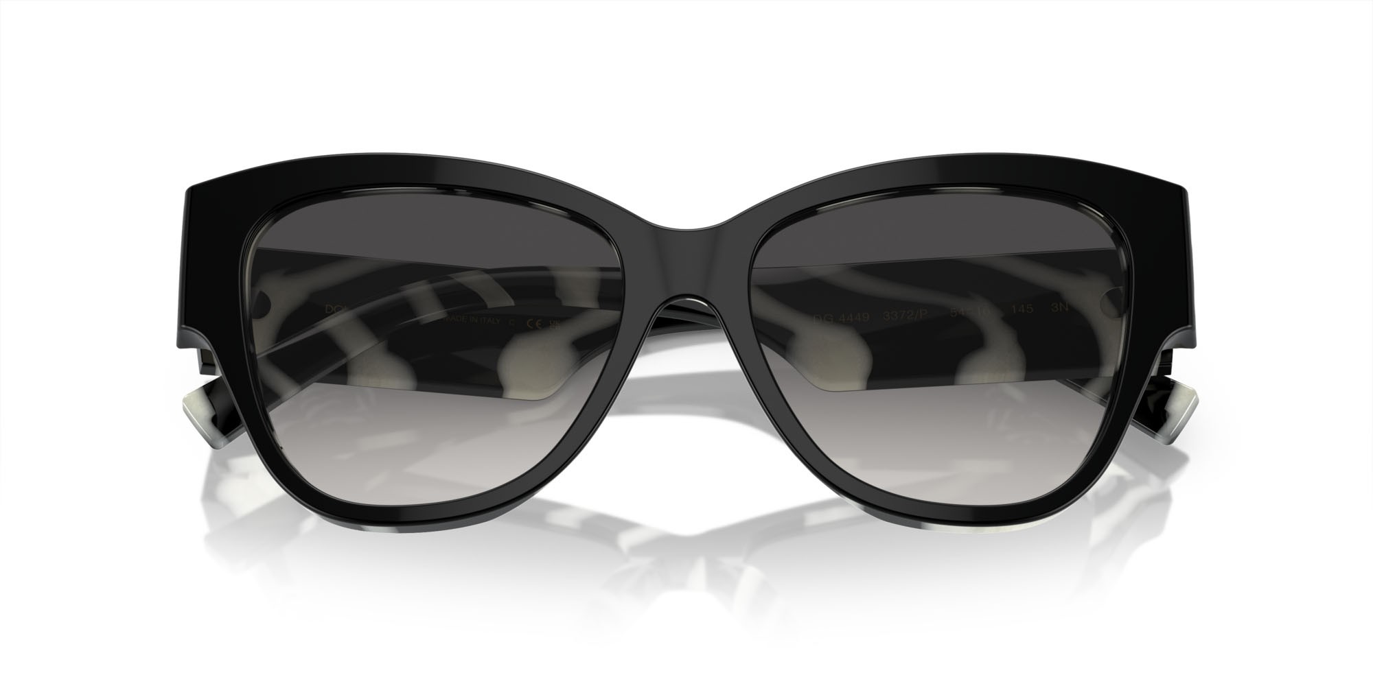 Sunglasses Dolce & Gabbana DG 4449 (3372/P) color nero zebrato shape butterfly lenses grigio