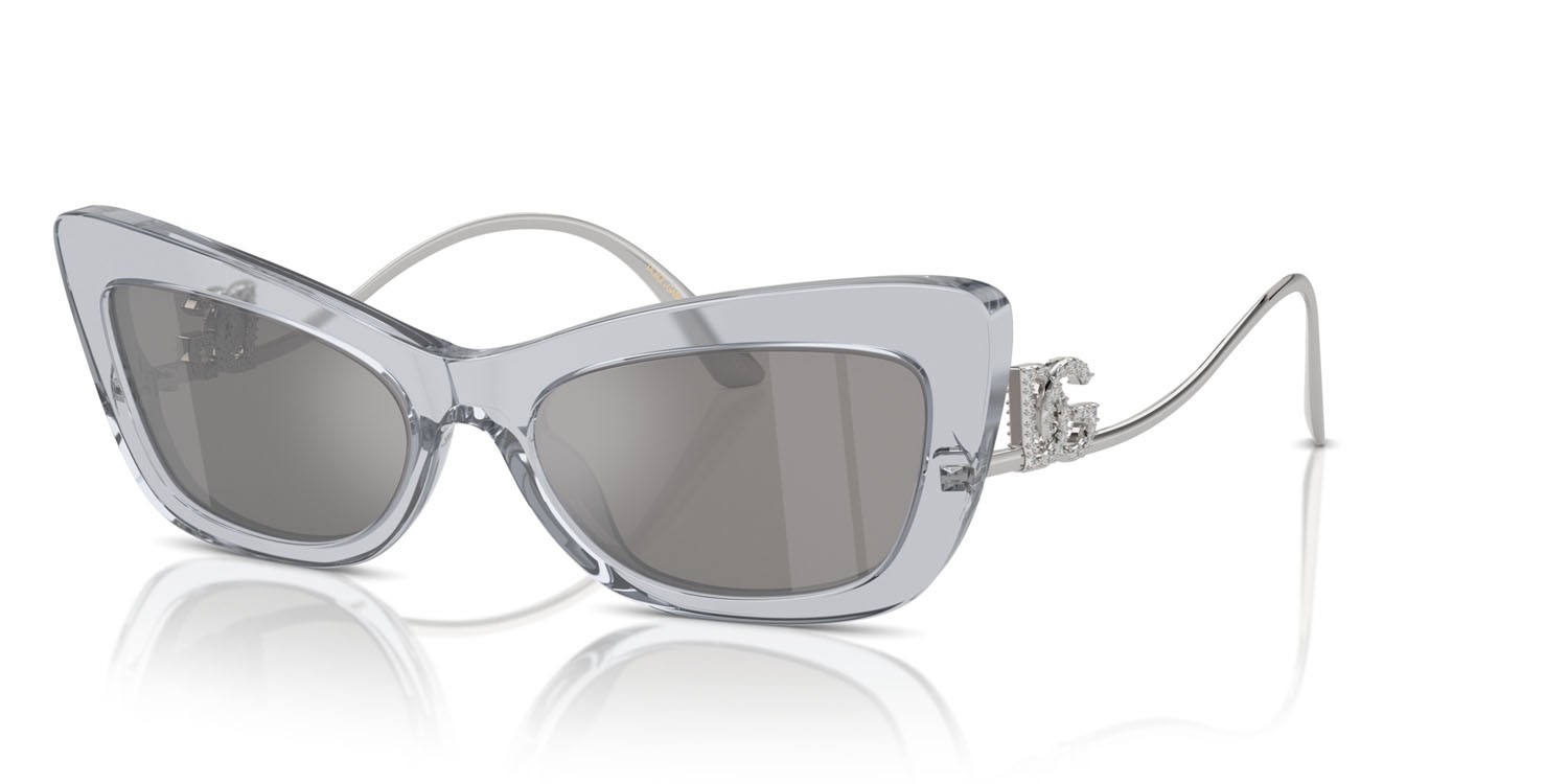 Sonnenbrillen Dolce & Gabbana DG 4467B (32916G) farbe grigio trasparente form cat-eye gläser grigio chiaro specchiato argento