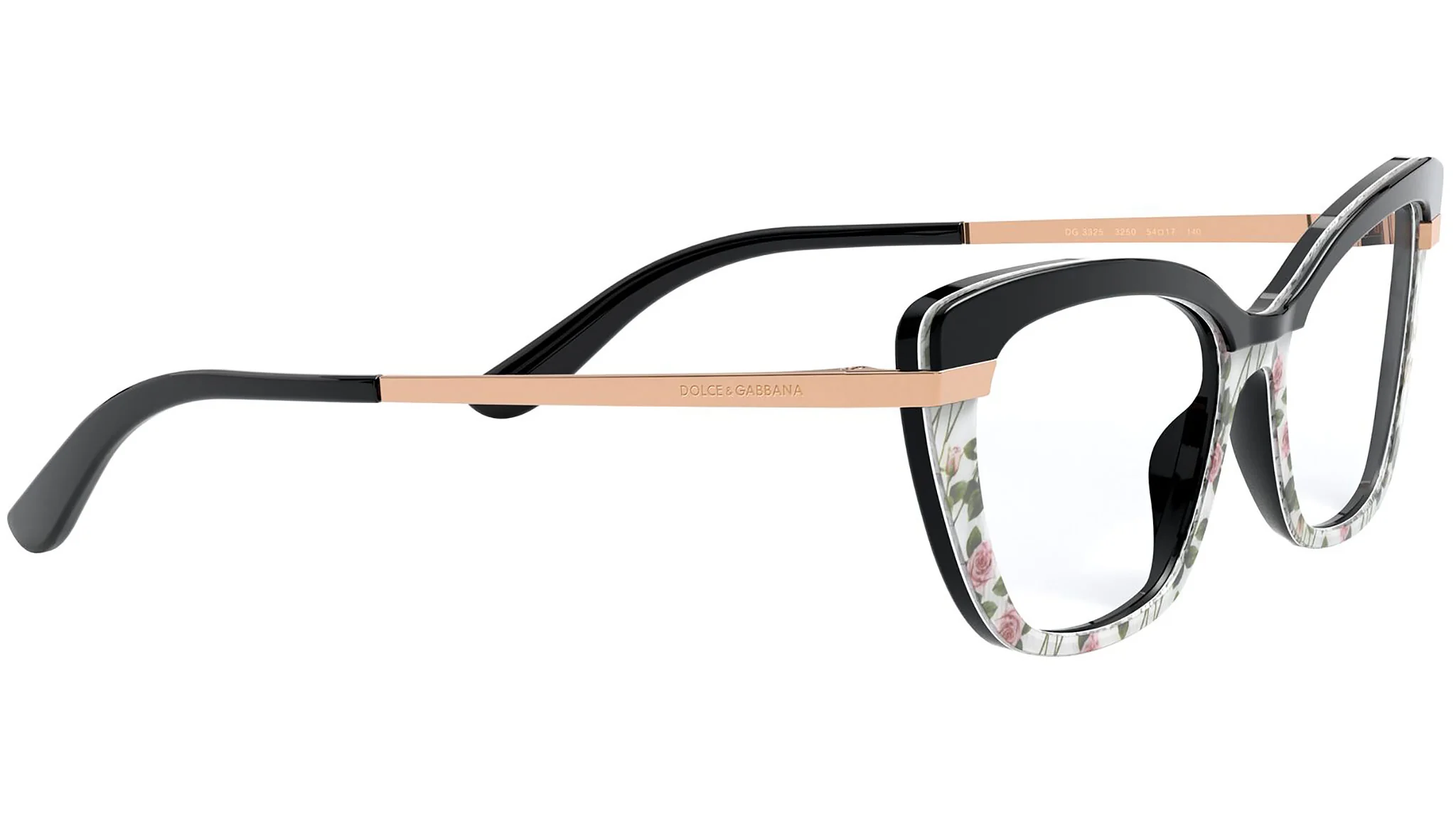 Brillen Dolce & Gabbana DG 3325 3250 farbe nero su rosa stampa nera gläser demo lens