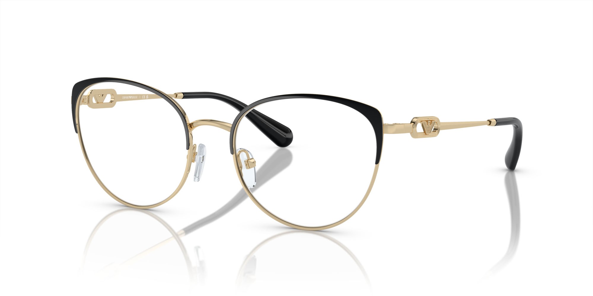 Eyeglasses Emporio Armani EA 1150 (3014) color oro pallido brillante/nero shape cat eye lenses lente demo