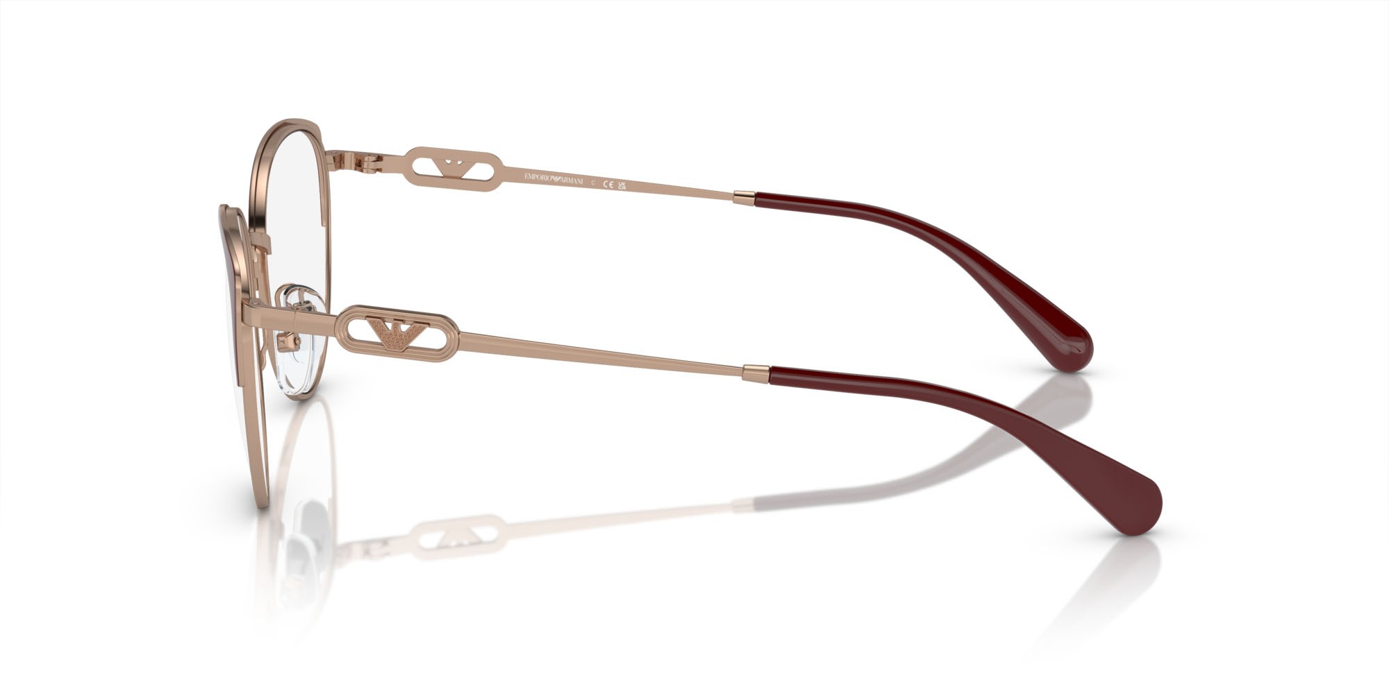 Eyeglasses Emporio Armani EA 1150 (3268) color oro rosé brillante/bordeaux shape cat eye lenses lente demo