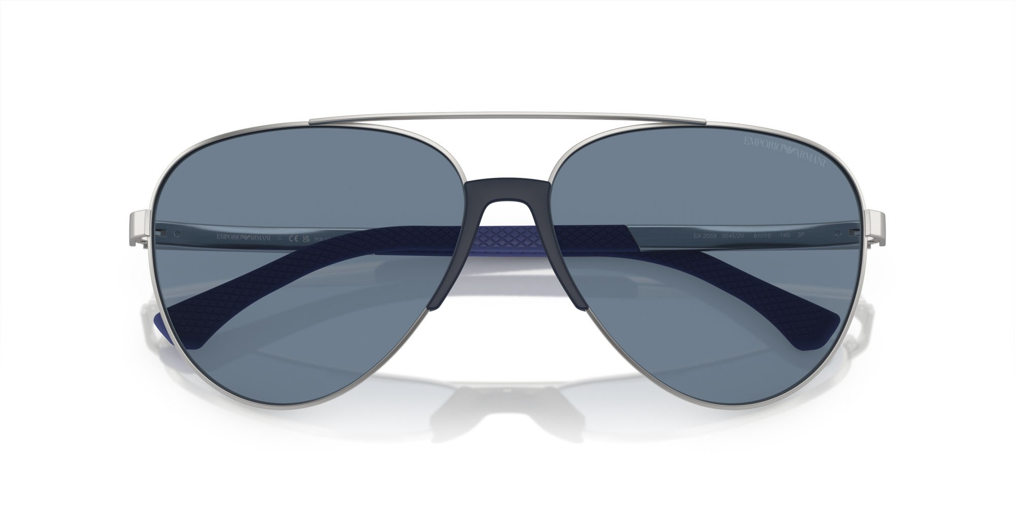 Sunglasses Emporio Armani EA 2059 (30452V) color argento opaco shape aviator lenses polarizzata blu scuro