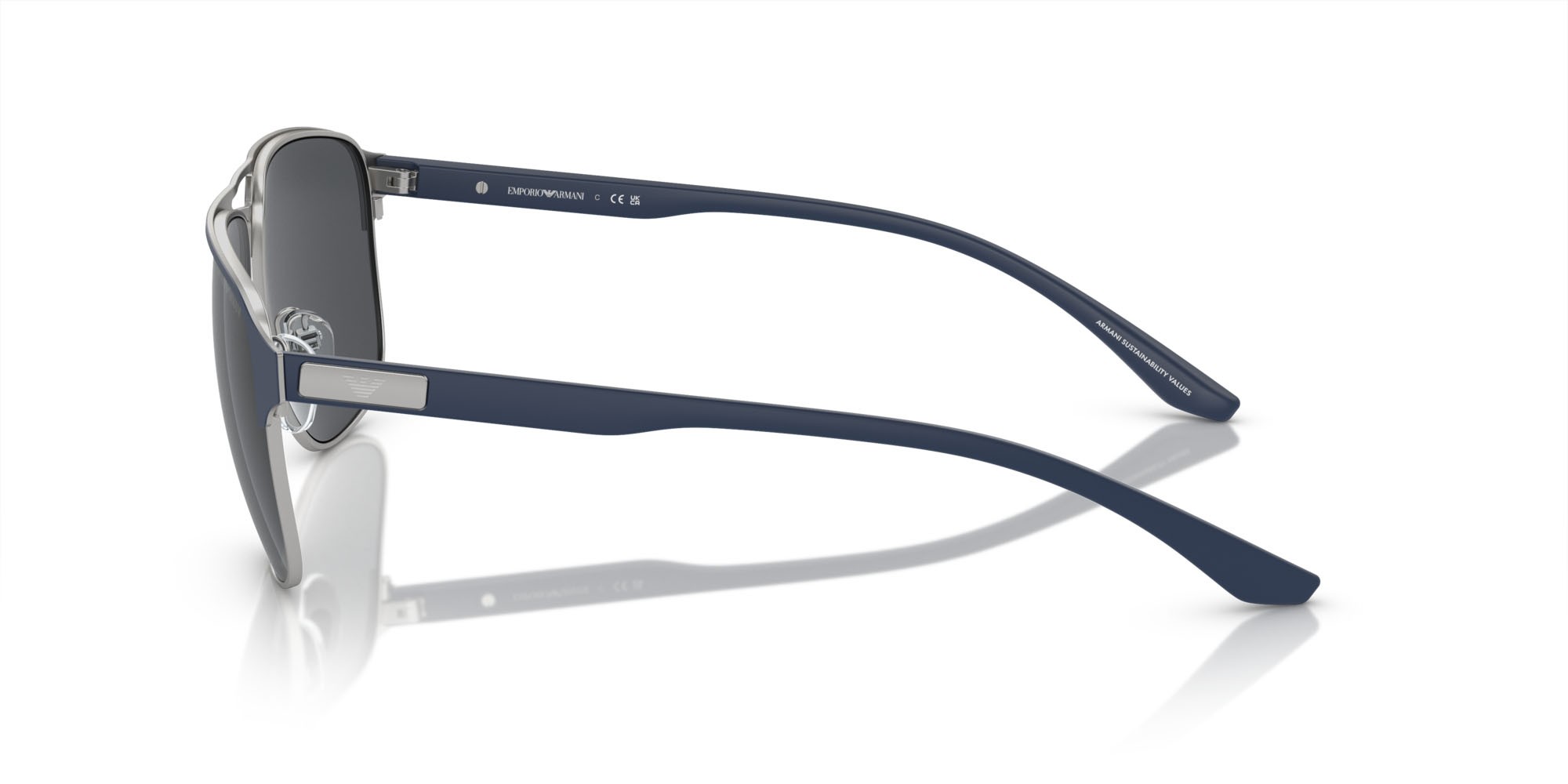 Occhiali da sole Emporio Armani EA 2144 (336887) colore argento opaco/bluette forma aviator lenti grigio scuro