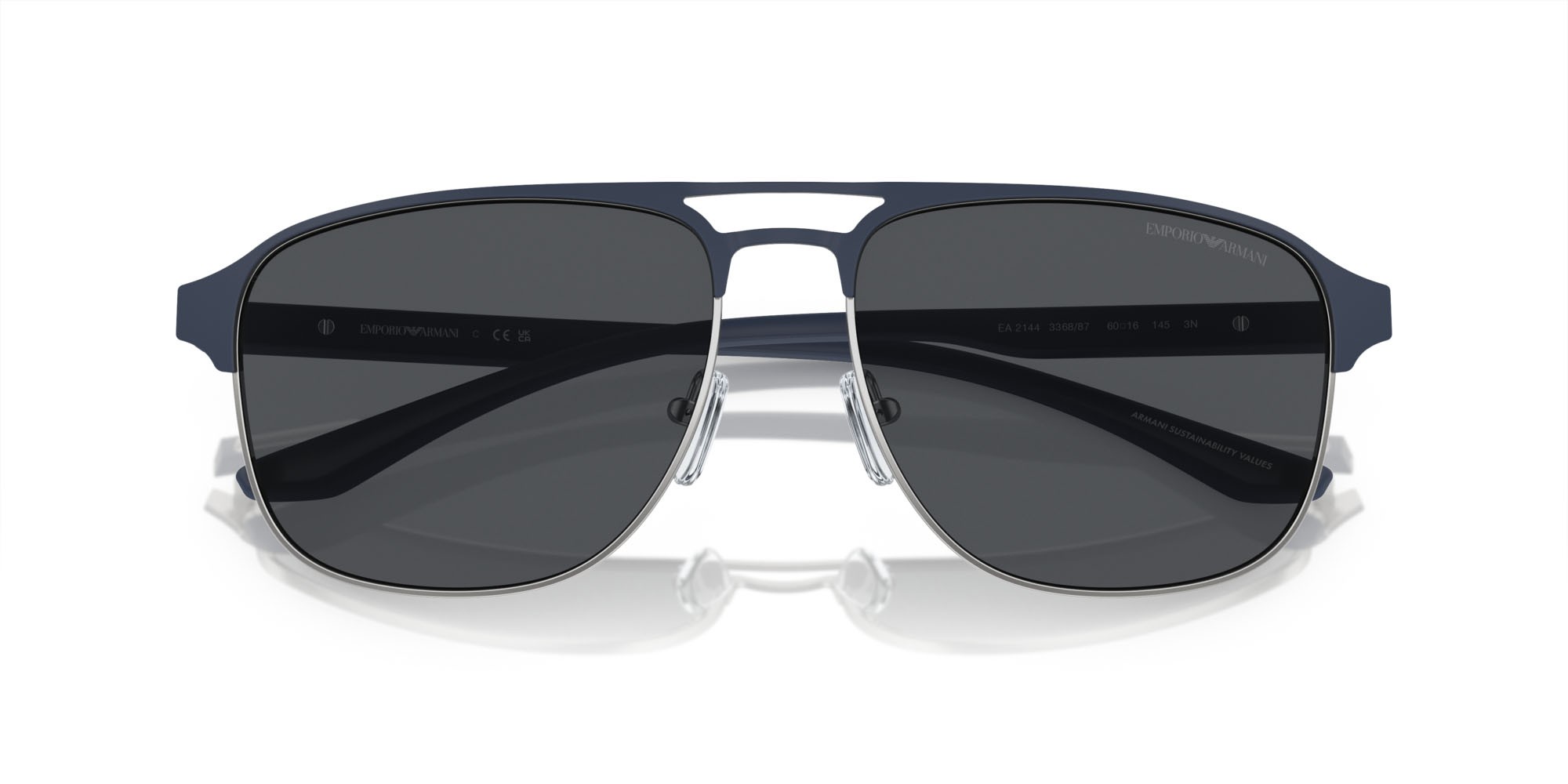 Occhiali da sole Emporio Armani EA 2144 (336887) colore argento opaco/bluette forma aviator lenti grigio scuro