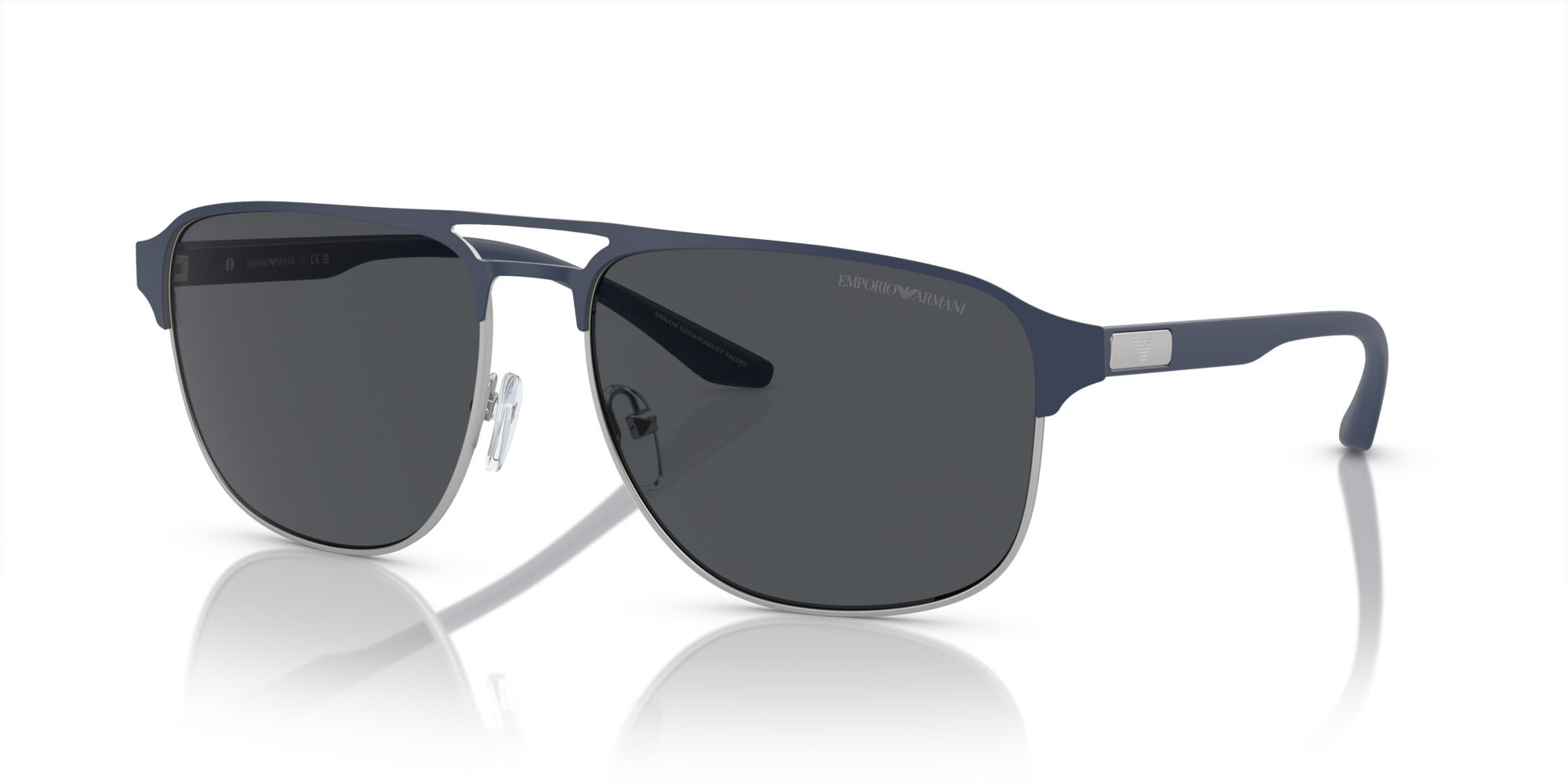 Occhiali da sole Emporio Armani EA 2144 (336887) colore argento opaco/bluette forma aviator lenti grigio scuro