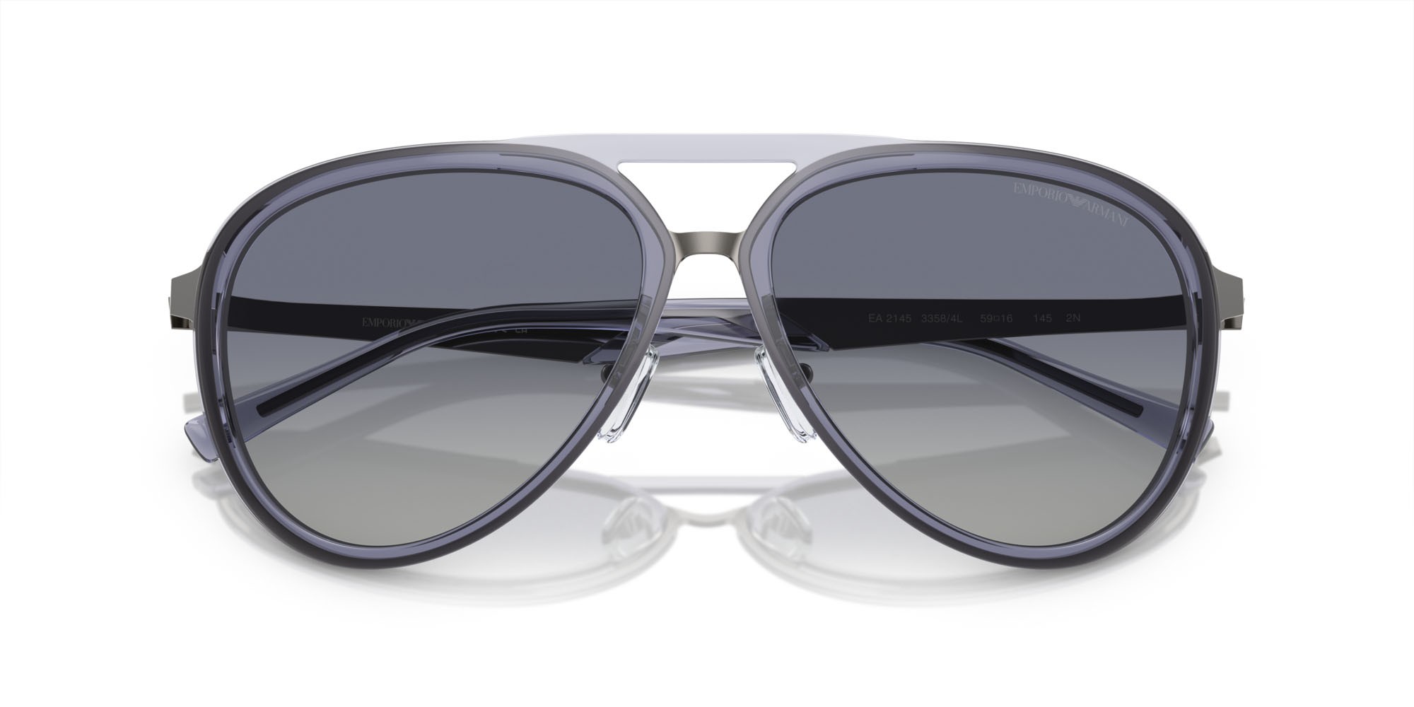 Occhiali da sole Emporio Armani EA 2145 (33584L) colore blu scuro brillante trasparente forma aviator lenti blu sfumato