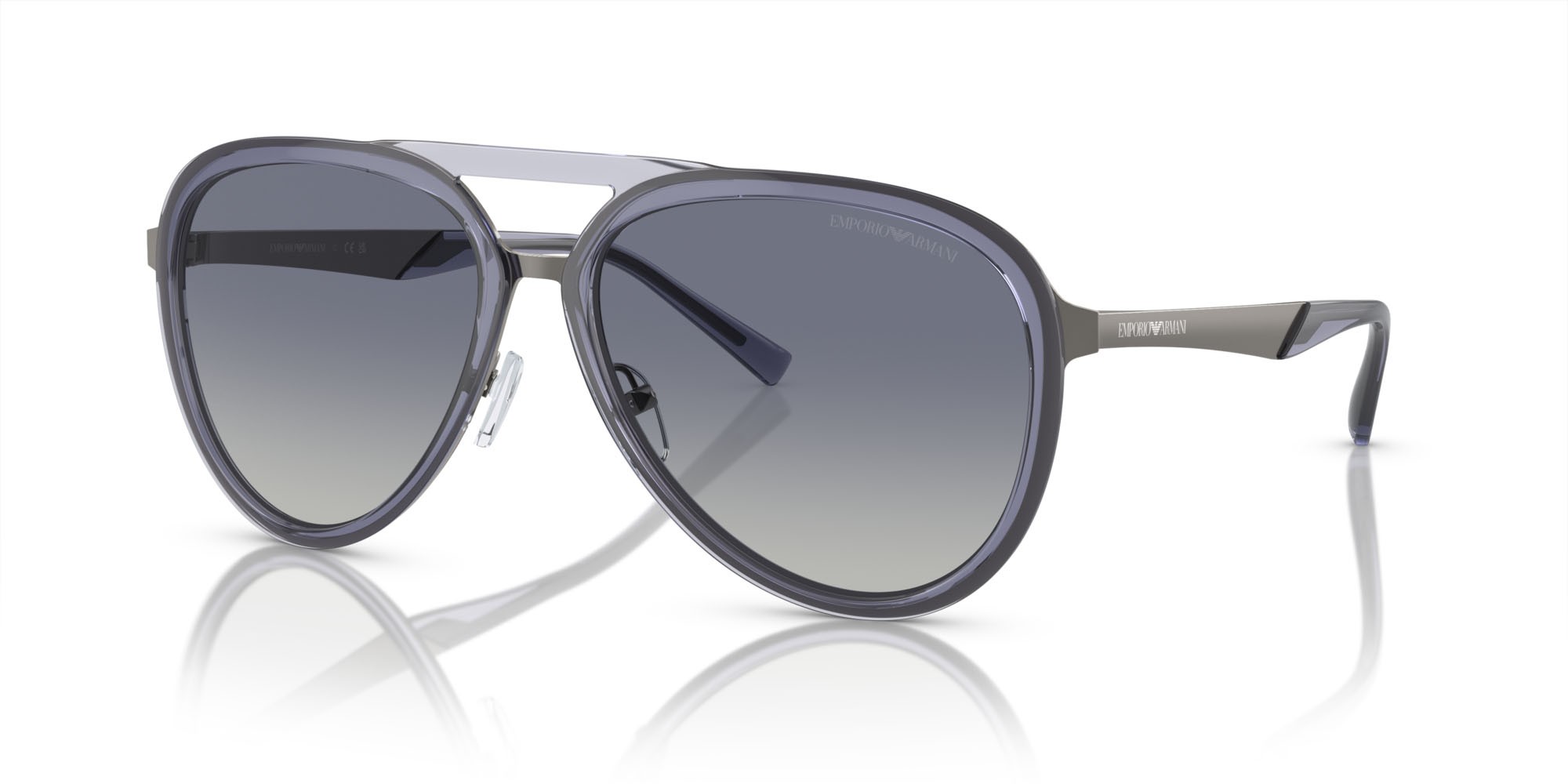 Occhiali da sole Emporio Armani EA 2145 (33584L) colore blu scuro brillante trasparente forma aviator lenti blu sfumato