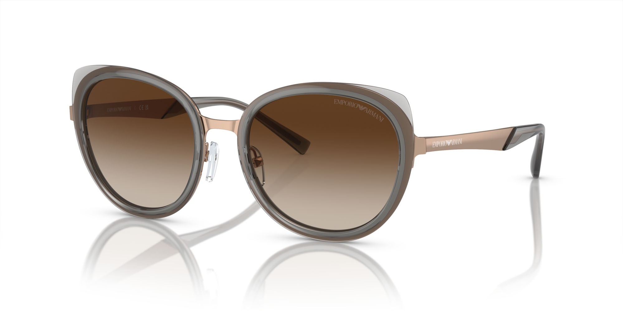 Sunglasses Emporio Armani EA 2146 (336113) color rose gold lucido shape round lenses marrone sfumato