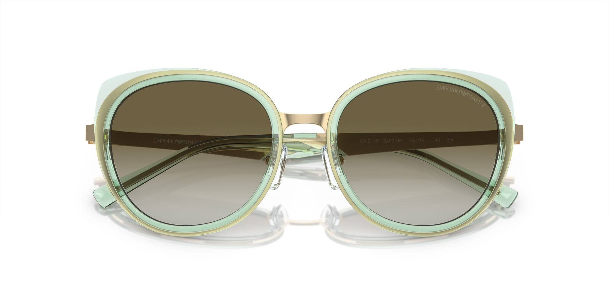 Sunglasses Emporio Armani EA 2146 (33638E) color oro pallido lucido shape round lenses verde sfumato