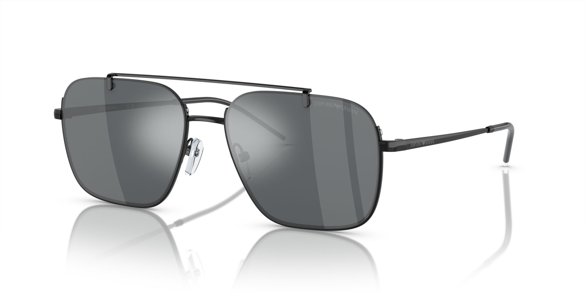 Occhiali da sole Emporio Armani EA 2150 (30146G) colore nero lucido forma rettangolare lenti grigio chiaro specchiato nero