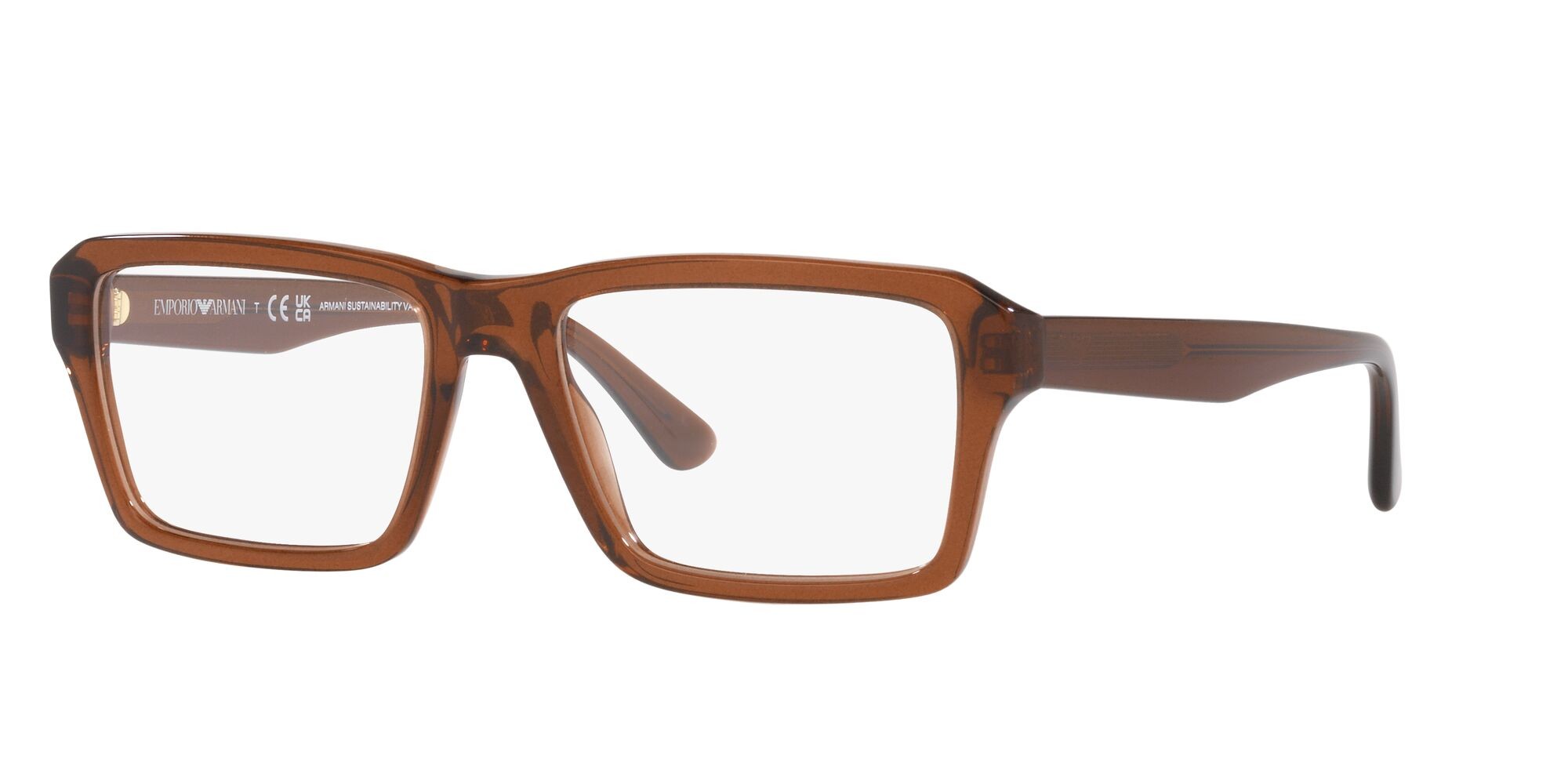 Eyeglasses Emporio Armani EA 3206 (5044) color marrone trasparente lucido shape rectangle lenses lente demo