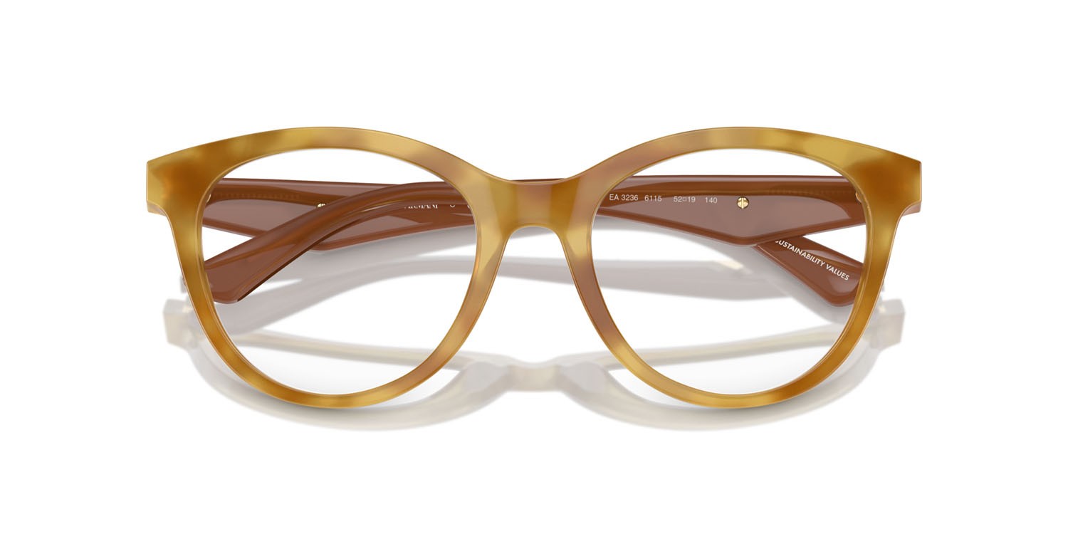 Eyeglasses Emporio Armani EA 3236 (6115) color havana chiaro brillante shape cat eye lenses lente demo