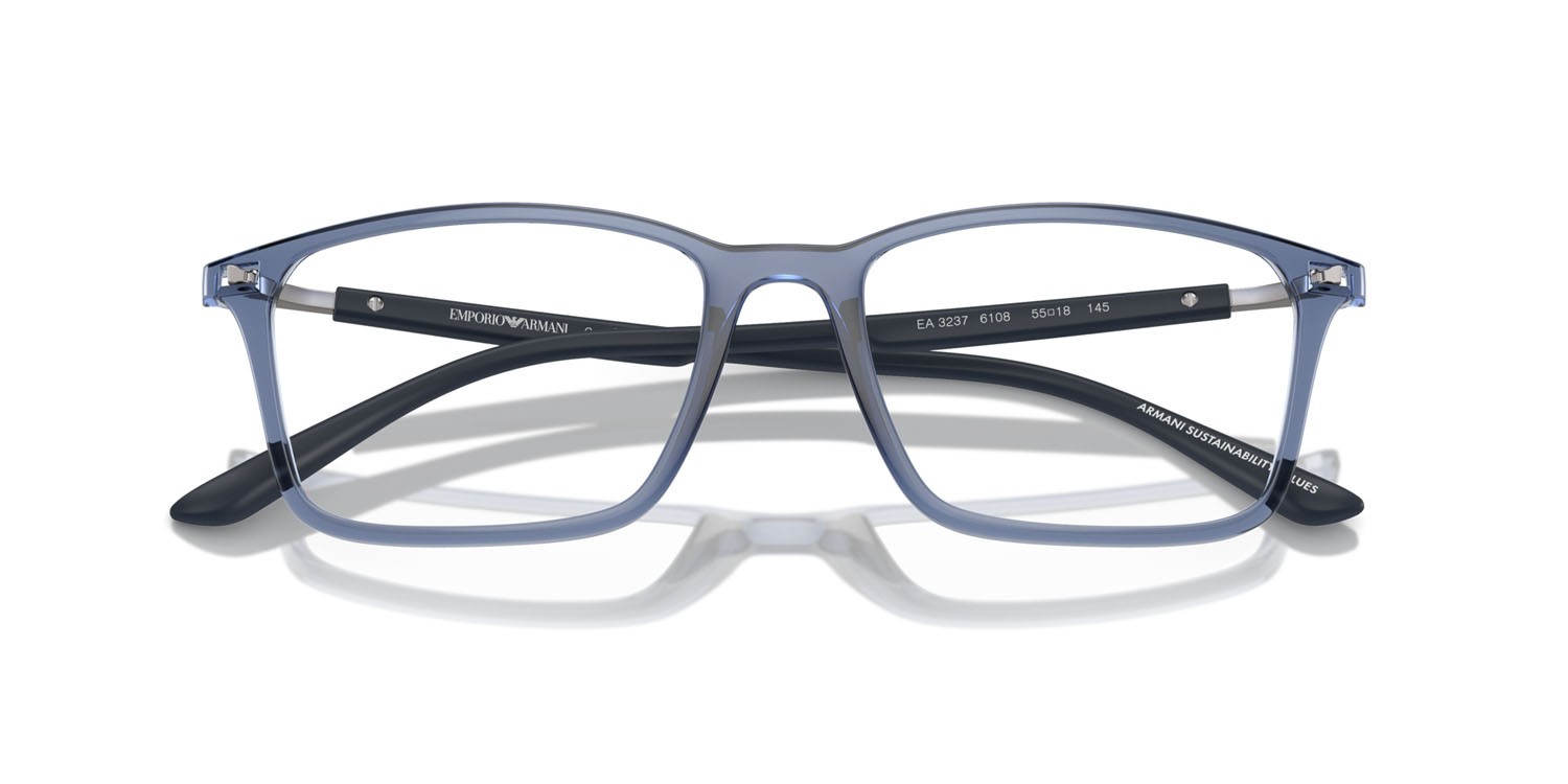 Occhiali da vista Emporio Armani EA 3237 (6108) colore blu trasparente lucido forma rettangolare lenti lente demo