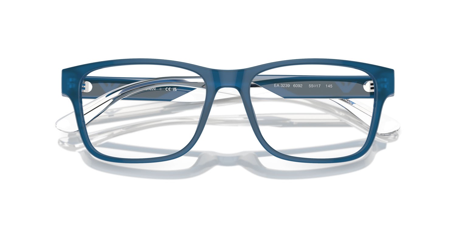 Occhiali da vista Emporio Armani EA 3239 (6092) colore blu opalino brillante forma rettangolare lenti lente demo
