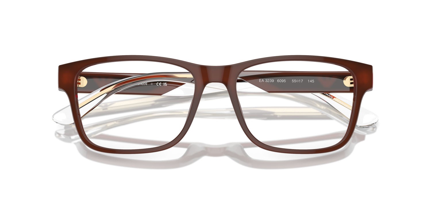 Brillen Emporio Armani EA 3239 (6095) farbe shiny opaline brown form rechteckig gläser lente demo