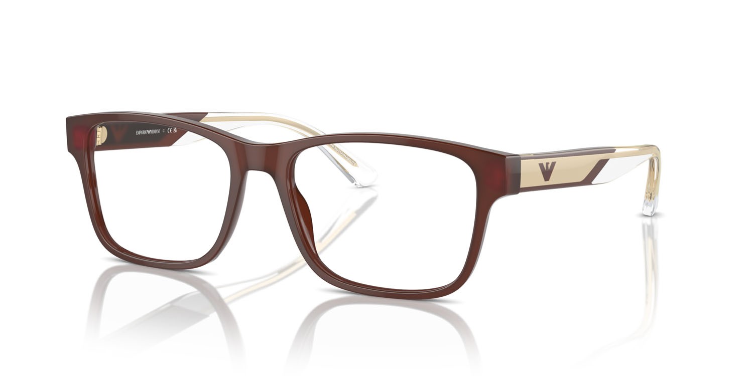 Brillen Emporio Armani EA 3239 (6095) farbe shiny opaline brown form rechteckig gläser lente demo