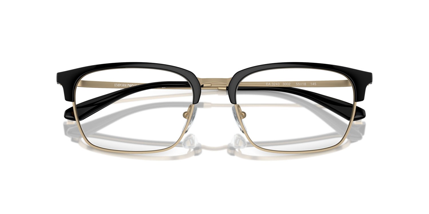 Occhiali da vista Emporio Armani EA 3243 (3002) colore shiny black/matte pale gold forma quadrato lenti lente demo