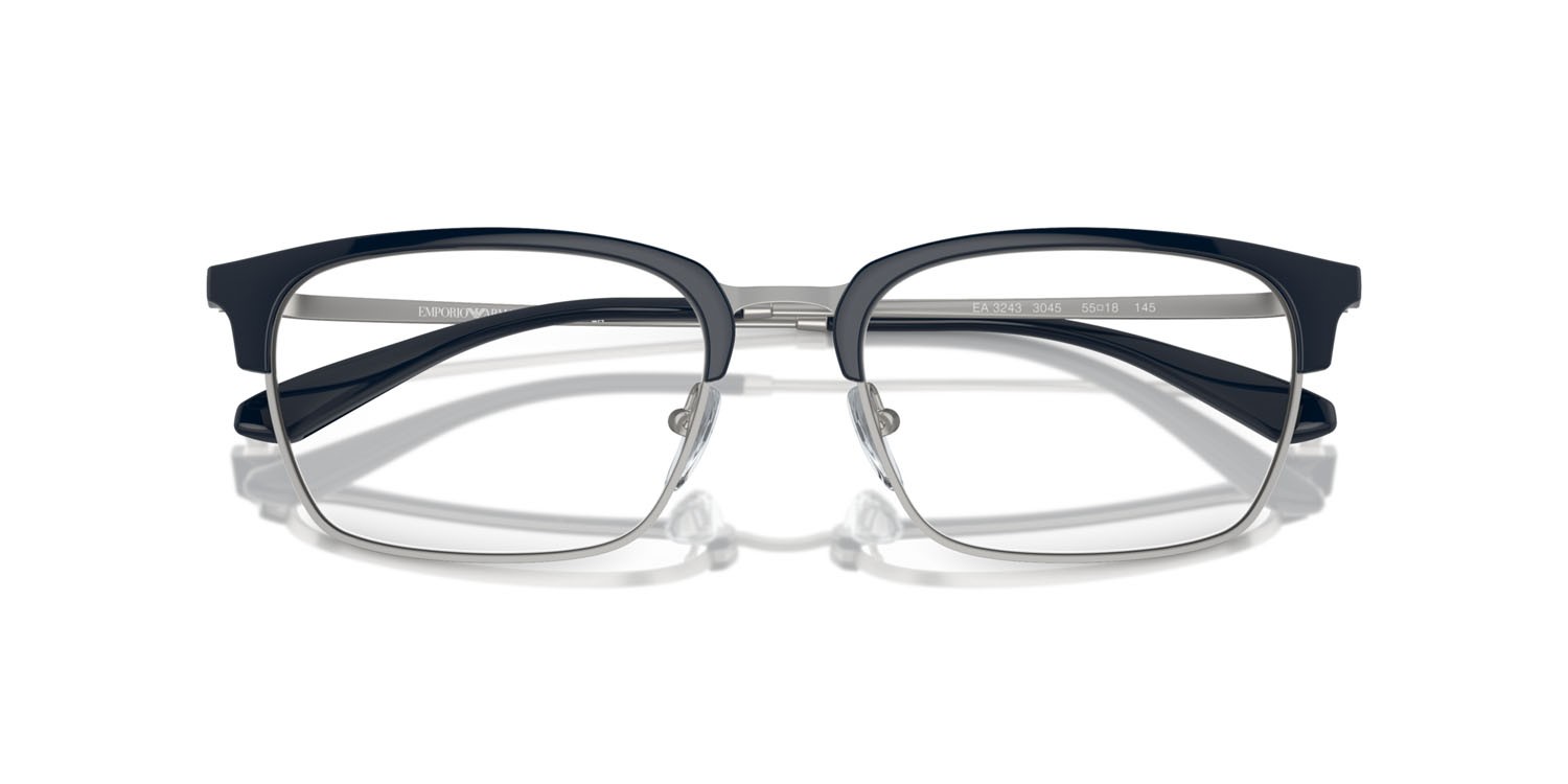 Occhiali da vista Emporio Armani EA 3243 (3045) colore shiny blue/matte silver forma quadrato lenti lente demo