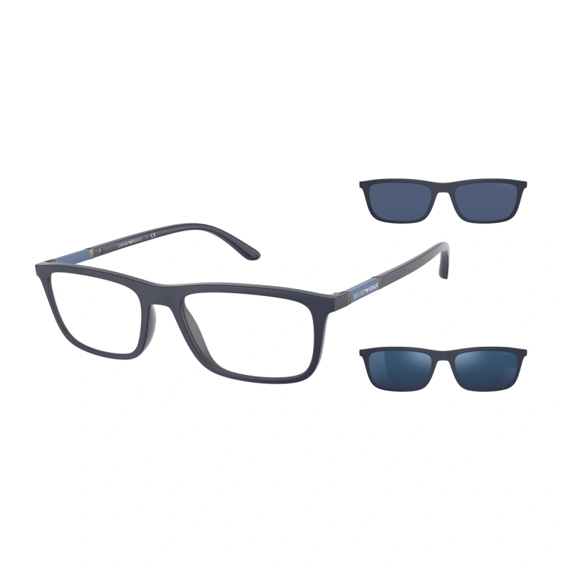 Brillen Emporio Armani EA 4160 (57591W) + Clip on farbe matte blue form rechteckig gläser clear