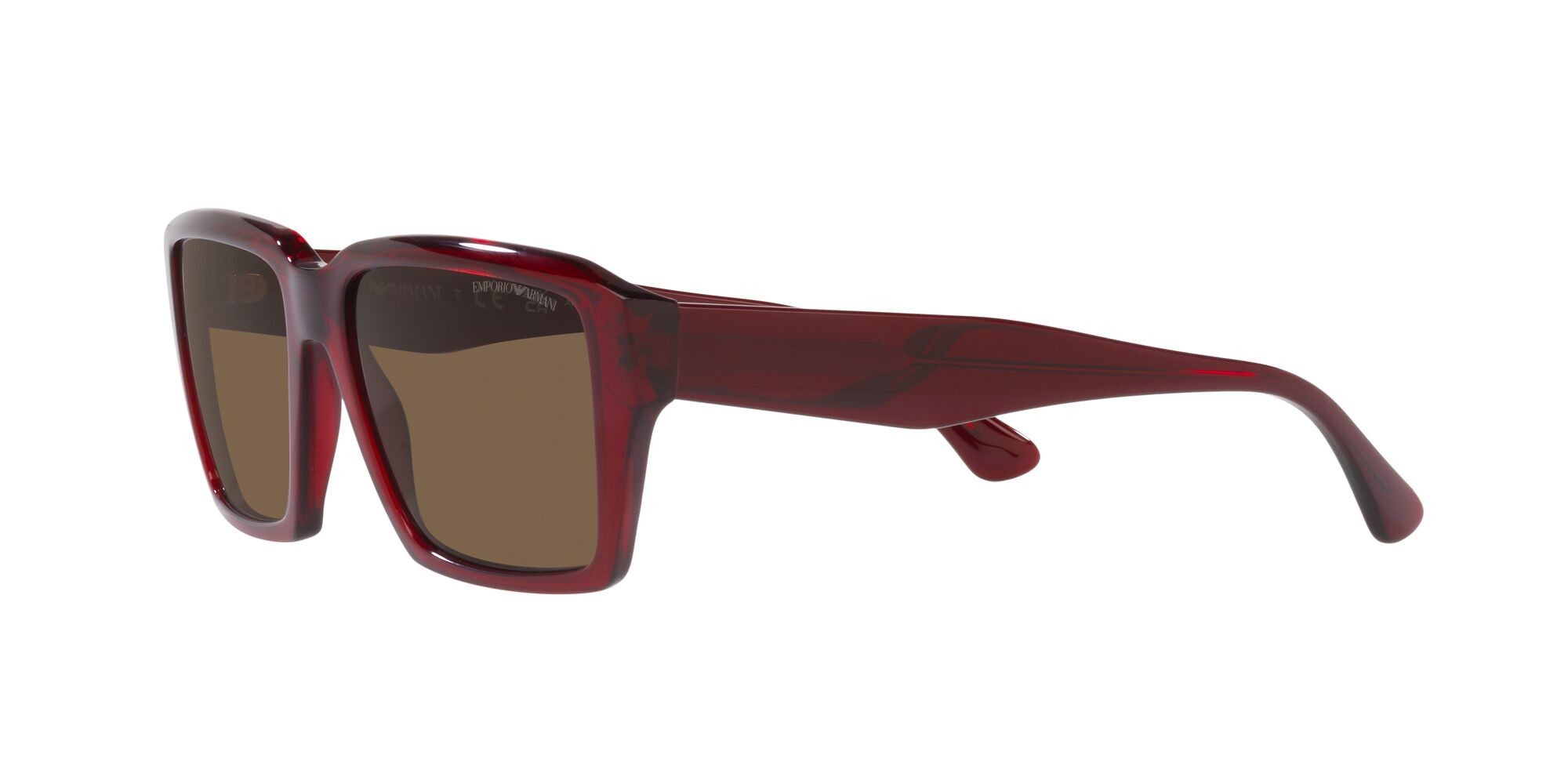 Occhiali da sole Emporio Armani EA 4186 (507573) colore rosso brillante trasparente forma rettangolare lenti marrone scuro