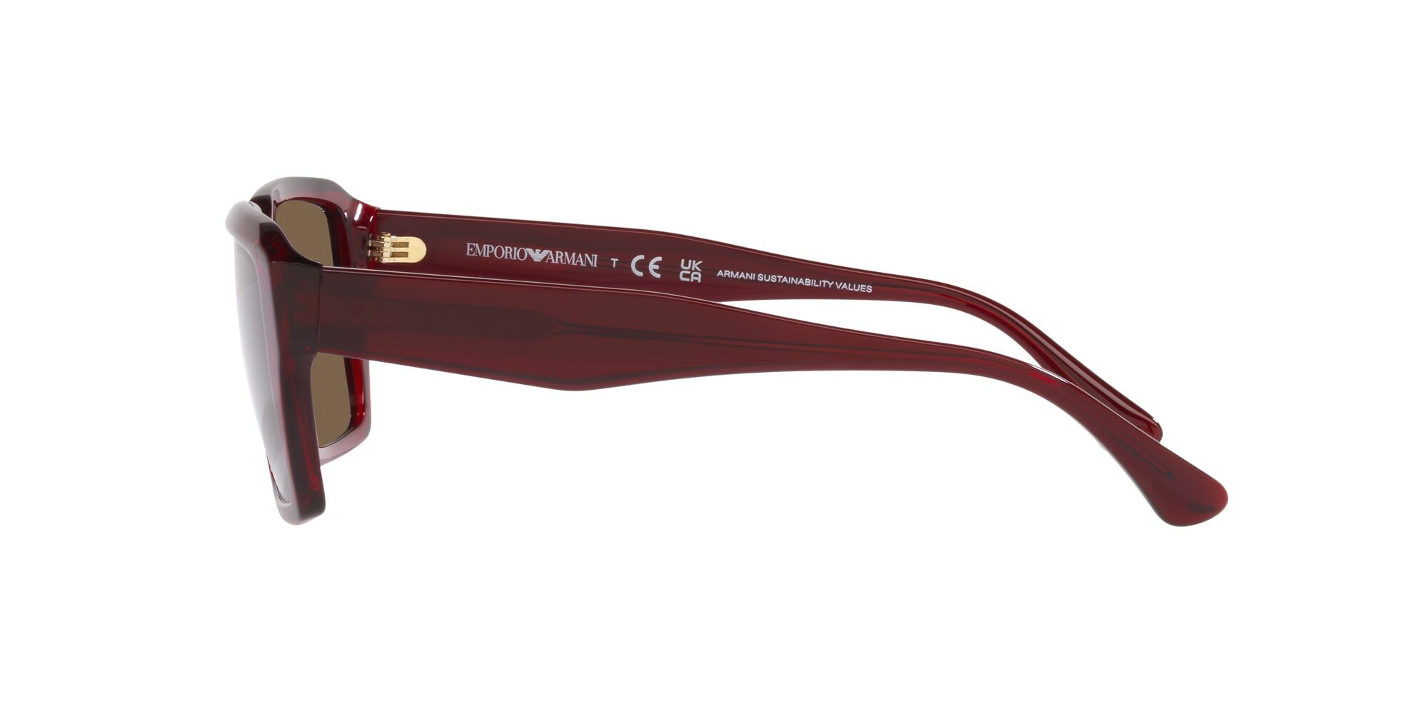Occhiali da sole Emporio Armani EA 4186 (507573) colore rosso brillante trasparente forma rettangolare lenti marrone scuro