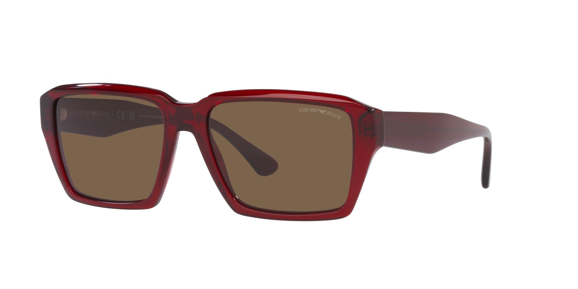 Occhiali da sole Emporio Armani EA 4186 (507573) colore rosso brillante trasparente forma rettangolare lenti marrone scuro