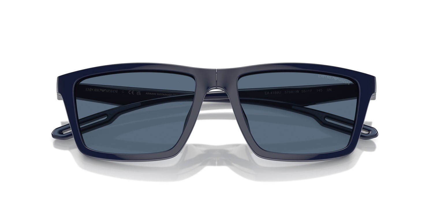 Eyeglasses Emporio Armani EA 4189U (57591W) + Clip on color blu lucido shape rectangle lenses trasparente