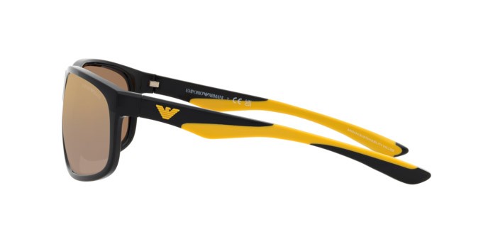 Occhiali da sole Emporio Armani EA 4199U (50176H) colore nero lucido forma quadrato lenti marrone specchiato oro