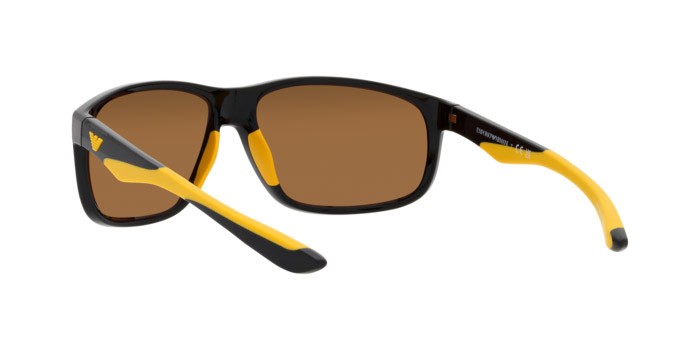 Occhiali da sole Emporio Armani EA 4199U (50176H) colore nero lucido forma quadrato lenti marrone specchiato oro