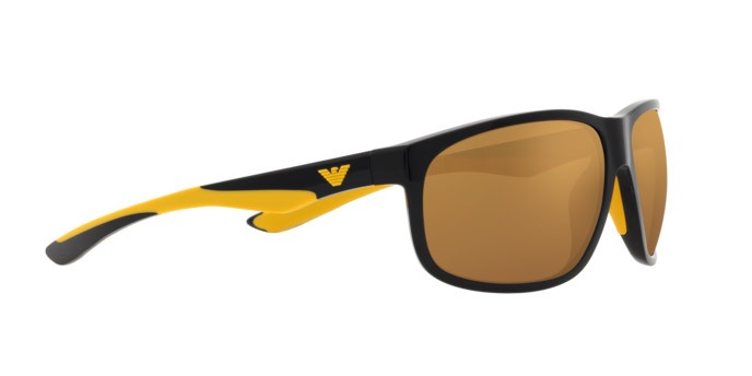 Occhiali da sole Emporio Armani EA 4199U (50176H) colore nero lucido forma quadrato lenti marrone specchiato oro