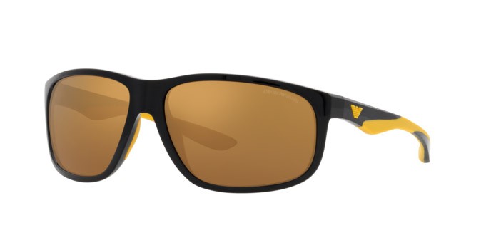 Occhiali da sole Emporio Armani EA 4199U (50176H) colore nero lucido forma quadrato lenti marrone specchiato oro