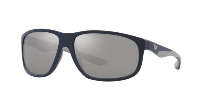 Occhiali da sole Emporio Armani EA 4199U (5088Z3) colore blu opaco forma quadrato lenti polarizzata grigio specchiato argento