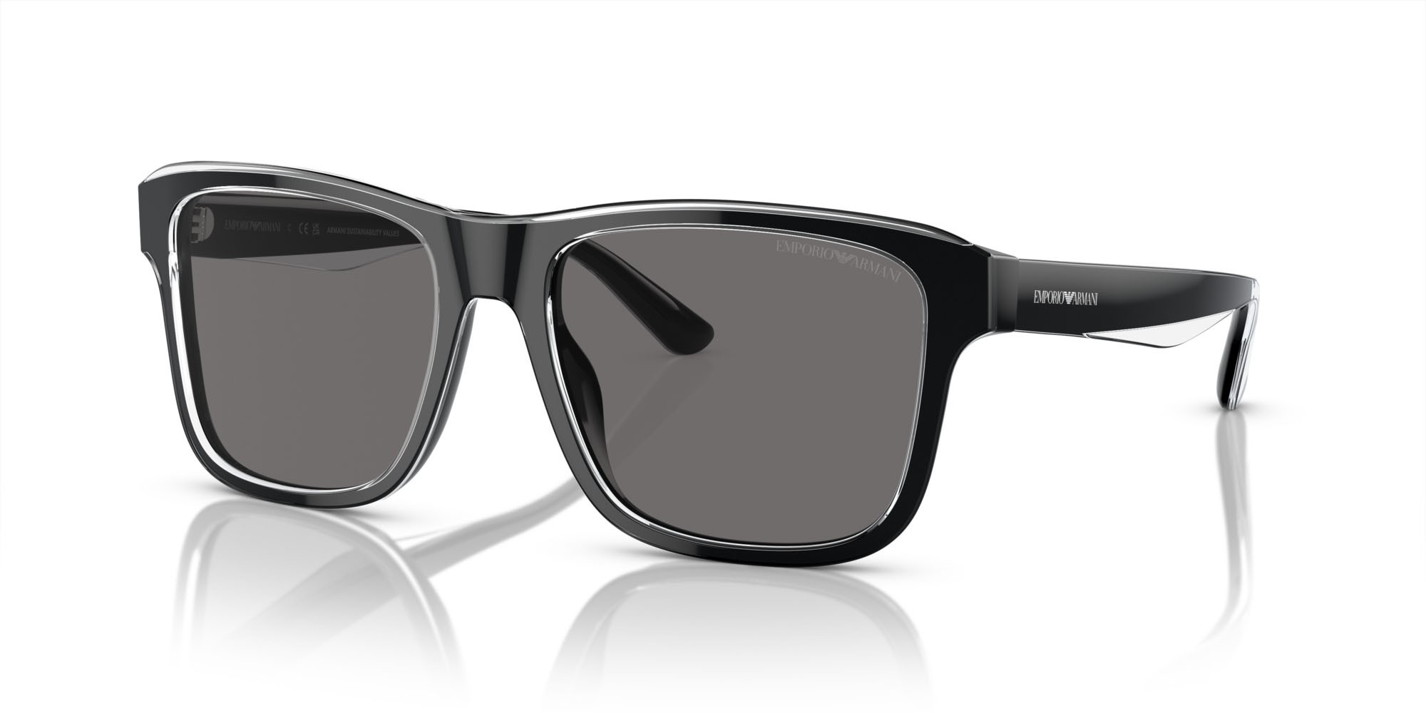 Occhiali da sole Emporio Armani EA 4208 (605187) colore nero lucido/cristallo top forma quadrato lenti polar grigio scuro