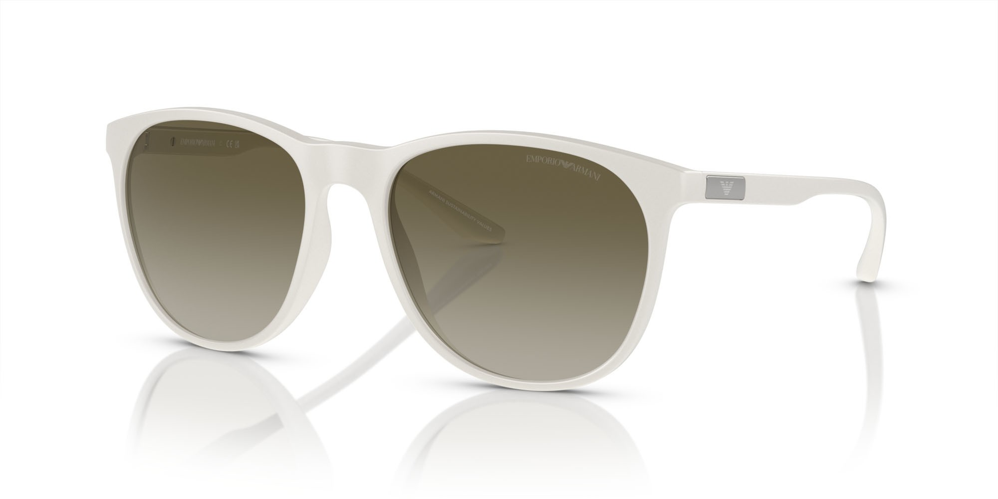 Sonnenbrillen Emporio Armani EA 4210 (53448E) farbe bianco opaco form pantos gläser verde sfumato