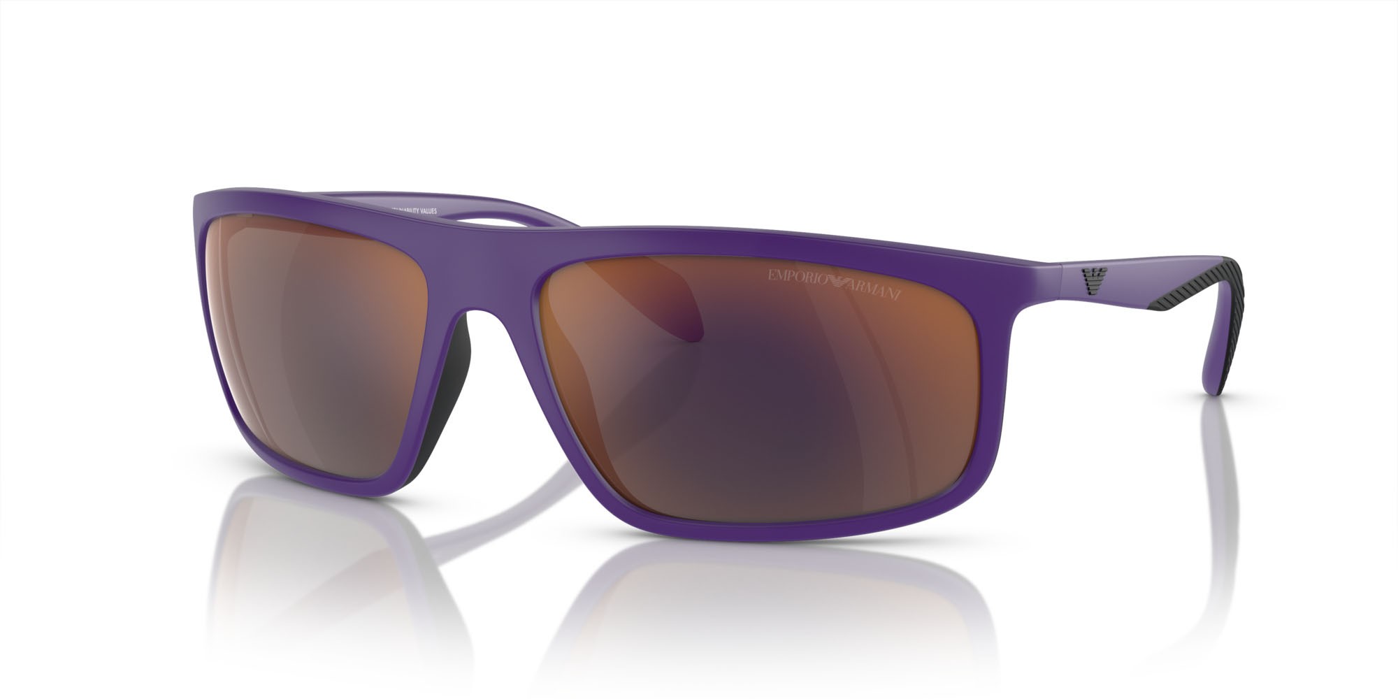 Occhiali da sole Emporio Armani EA 4212U (52466Q) colore viola opaco/nero gomma forma aviator lenti grigio scuro specchiato rosso