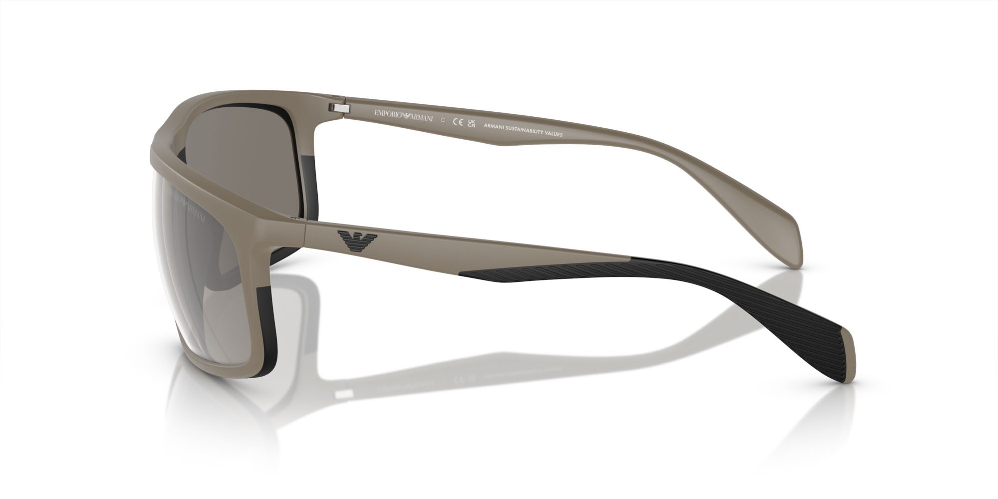 Sonnenbrillen Emporio Armani EA 4212U (54376G) farbe fango opaco/nero gomma form aviator gläser grigio chiaro specchiato argento
