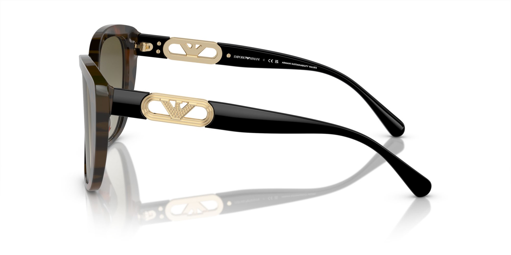 Sunglasses Emporio Armani EA 4214U (60608E) color rosso havana lucido shape butterfly lenses verde sfumato