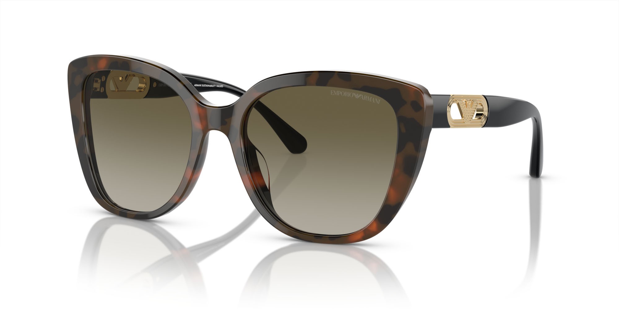 Sunglasses Emporio Armani EA 4214U (60608E) color rosso havana lucido shape butterfly lenses verde sfumato