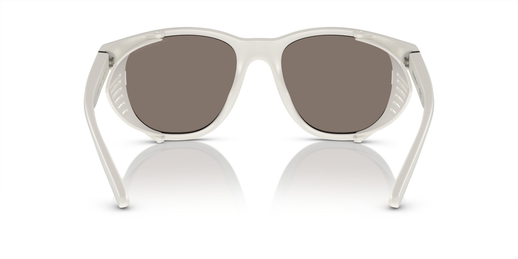 Occhiali da sole Emporio Armani EA 4216U (53445A) colore bianco opaco forma quadrato lenti marrone chiaro specchiato oro