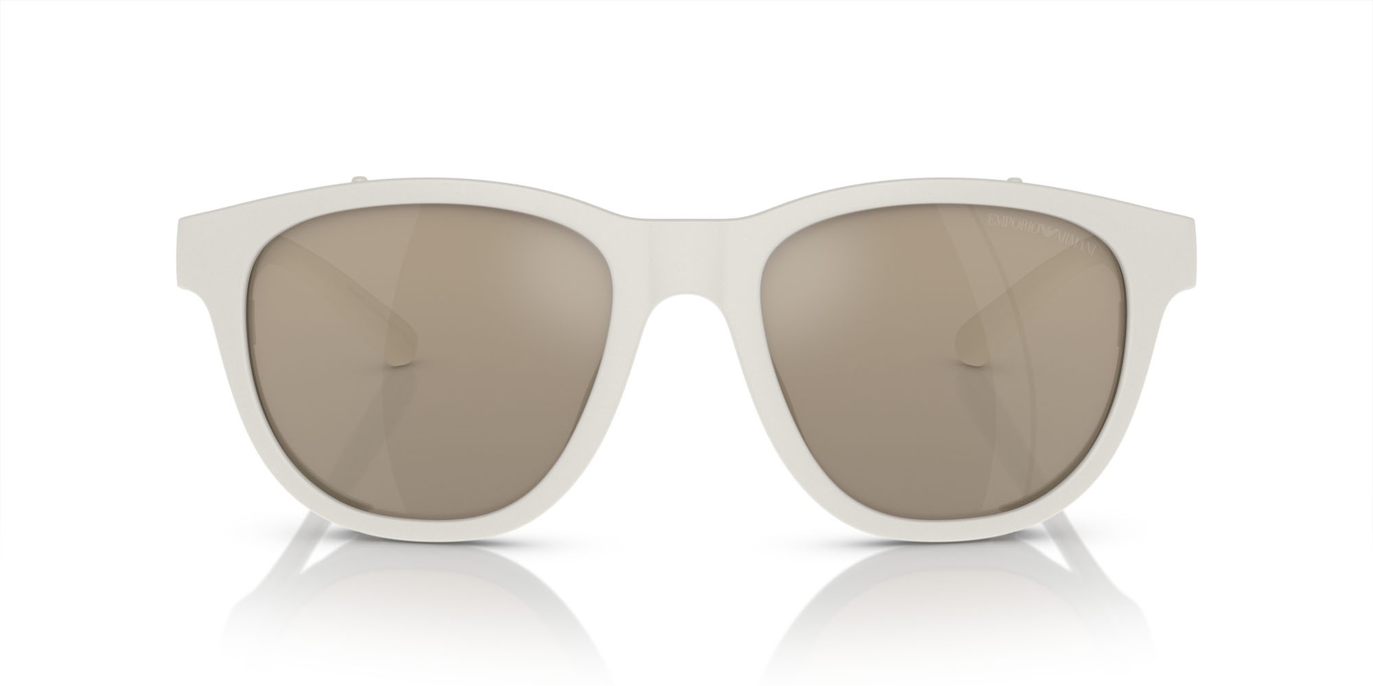 Occhiali da sole Emporio Armani EA 4216U (53445A) colore bianco opaco forma quadrato lenti marrone chiaro specchiato oro