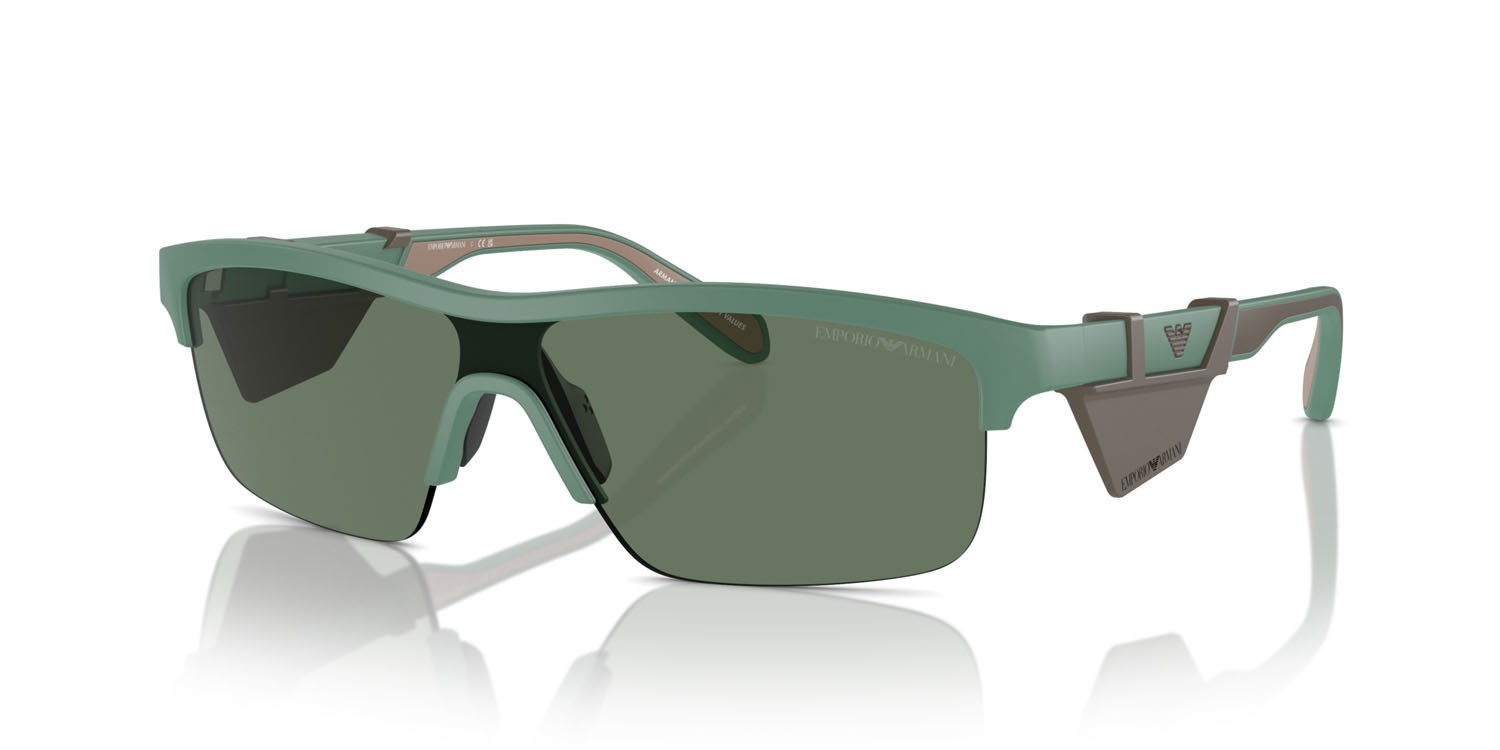 Occhiali da sole Emporio Armani EA 4218 (610276) colore matte alpine green forma irregolare lenti verde scuro